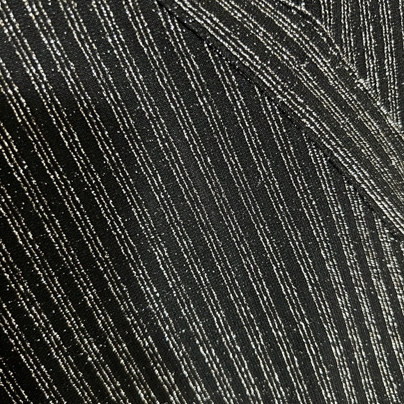 BCBG MAXAZRIA Silver on Black, Metallic lightweight knit Short Wrap Dress - Picture 12 of 14